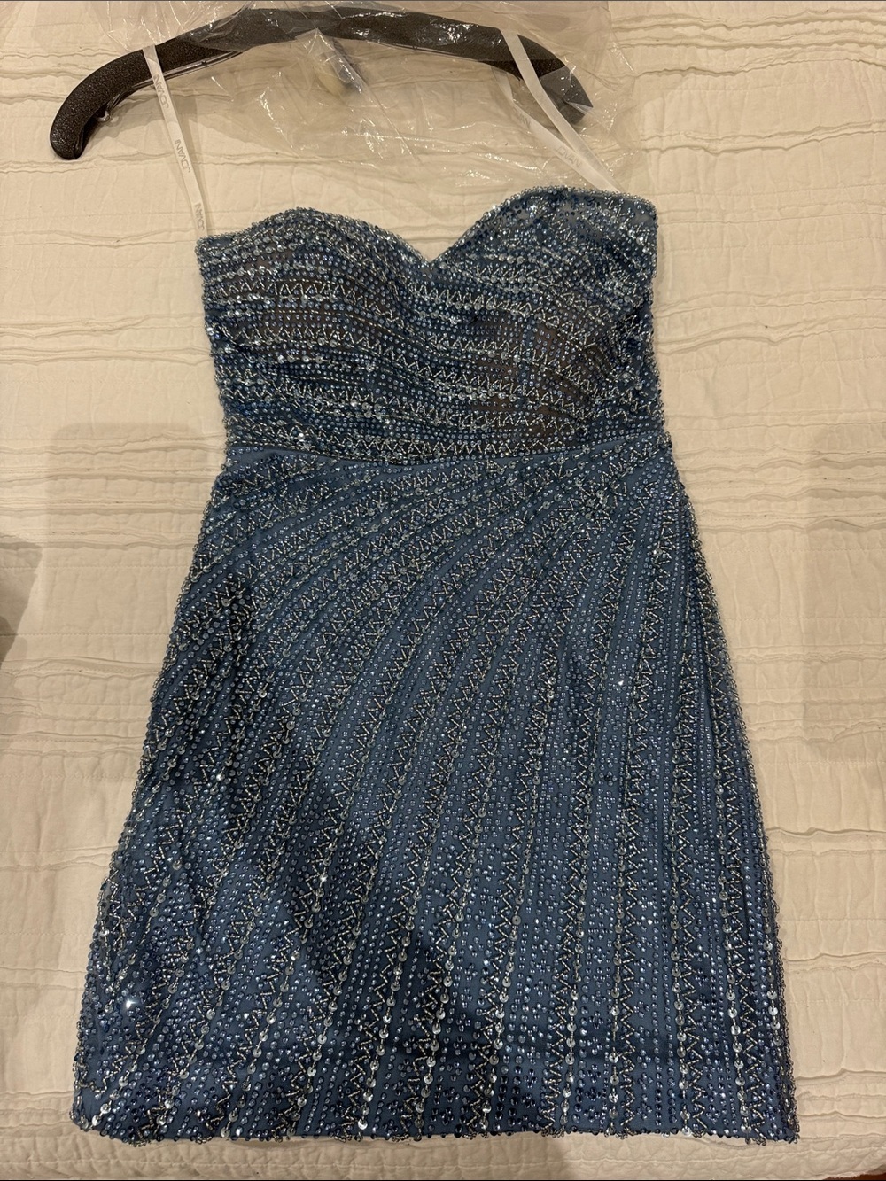 Jovani Strapless Beaded Dress in Navy Blue